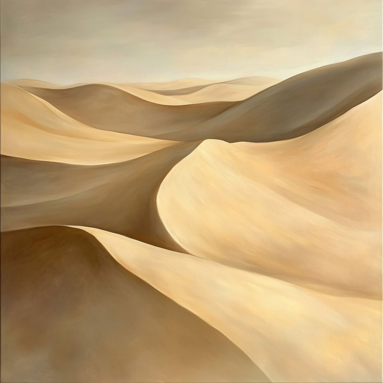 A Desert Landscape with Golden Hues & Rolling Hills by F. Abderrahim