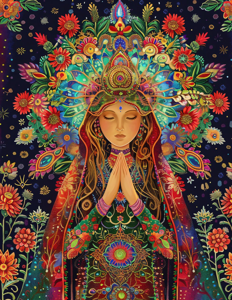 A Beautiful Woman, Style of Alex Grey, Joy & colors, Spiritual & Mandala Patterns by F. Abderrahim