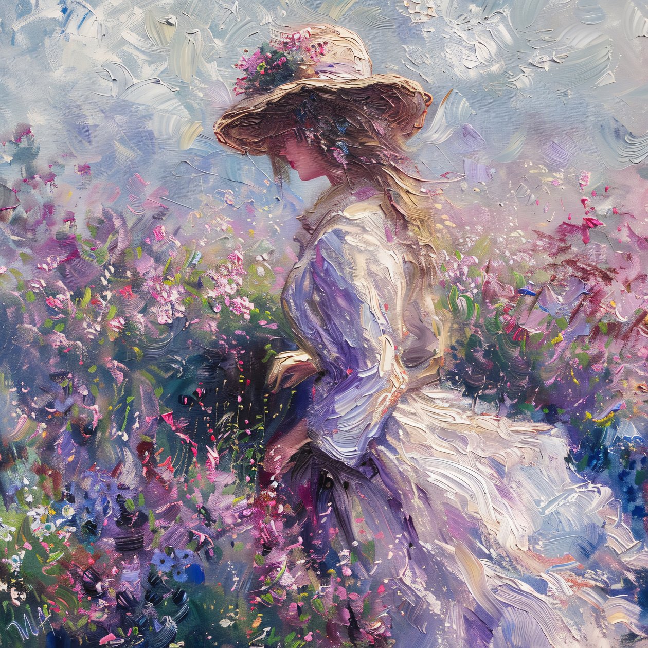 Lady in Dress in Nature, Uplifting Scent of Life, Monet Style by F. Abderrahim