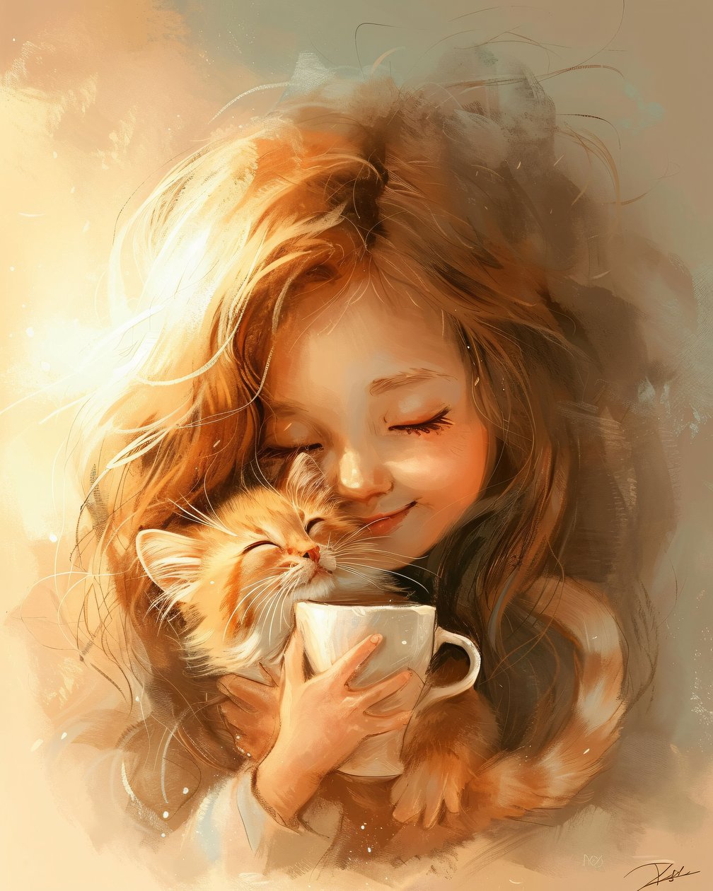 Little Girl, Her Cat, and the Love for Good Coffee by F. Abderrahim