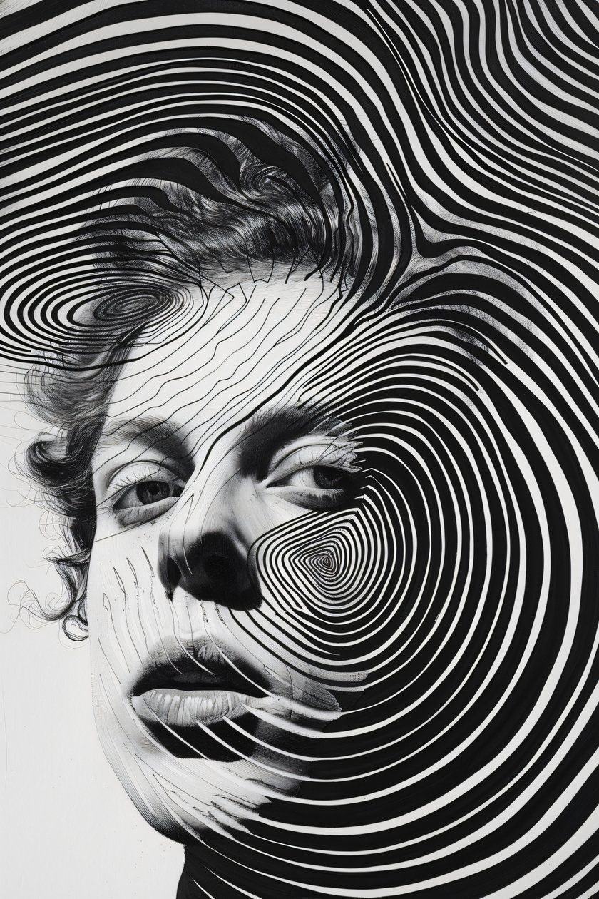 Man in Paranoia Vortex, Minimalist Drawing Sketch by F. Abderrahim