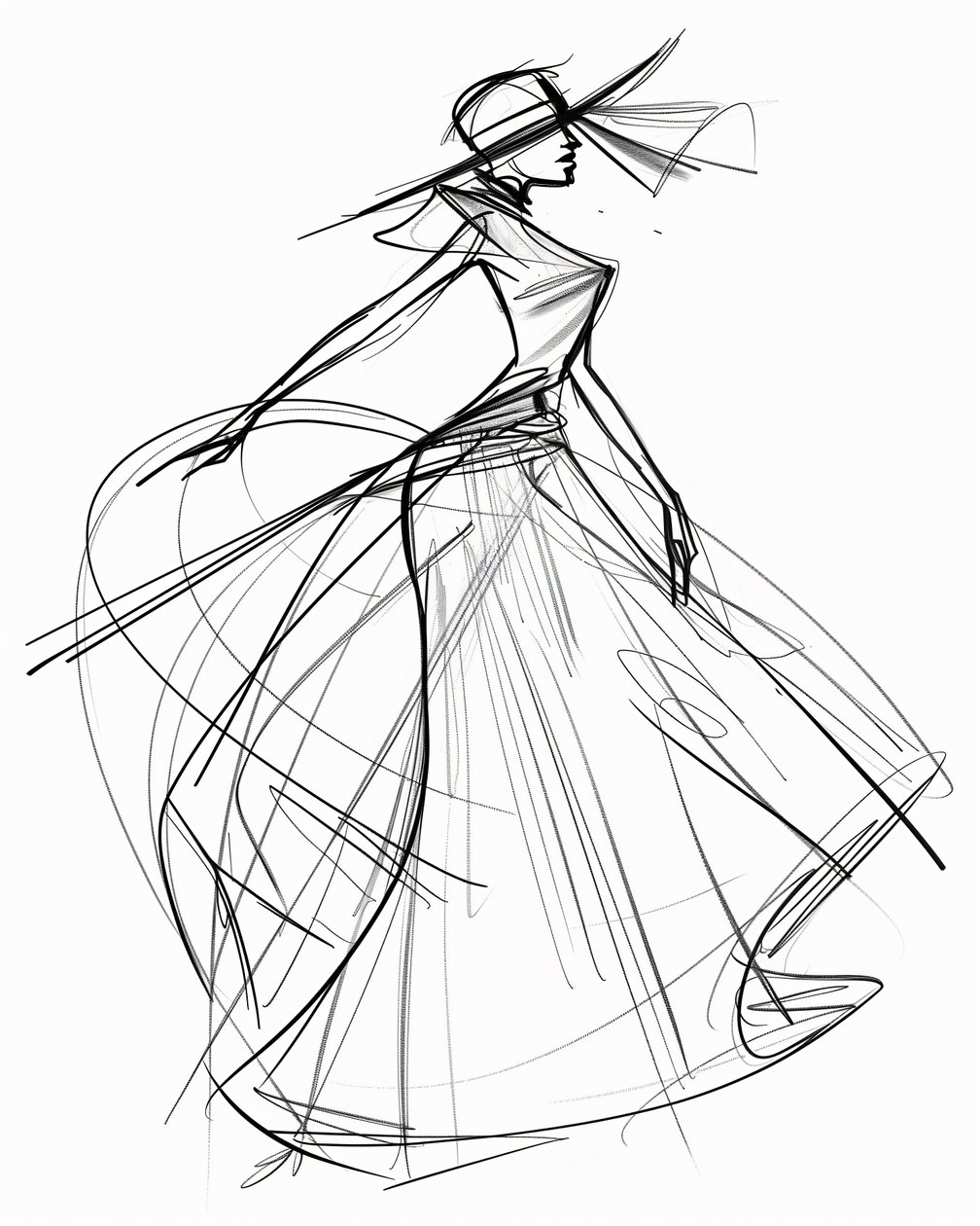Minimalist Single-Line Sketch of AAPI Fashion Design by F. Abderrahim