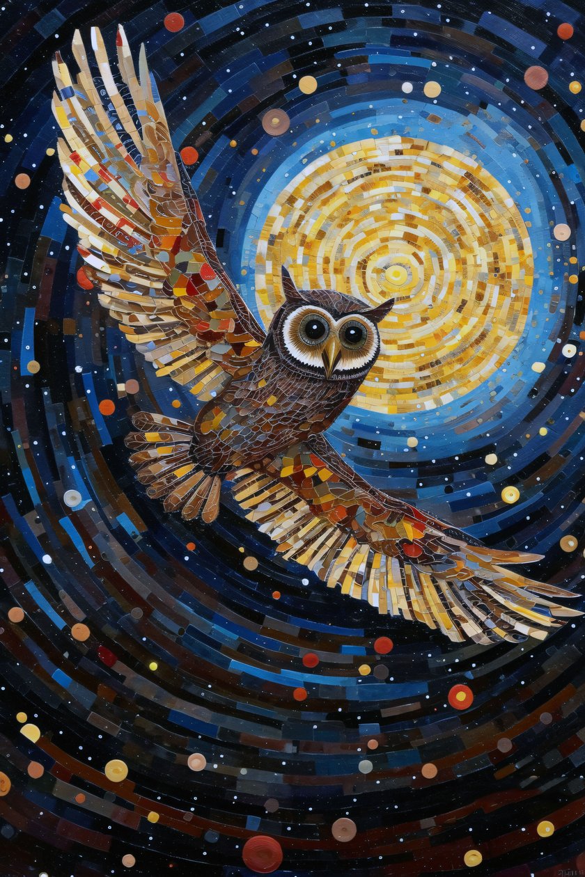 The Owl Flying Through the Starry Night Sky by F. Abderrahim