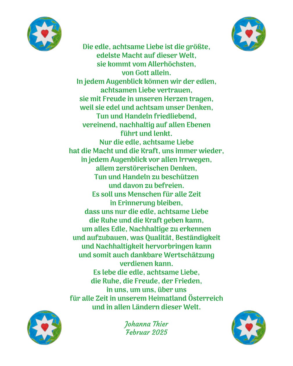 Noble, Mindful Love Brings Us Peace, Joy, and Tranquility in Our Homeland Austria and in All Countries of the World by Johanna Thier