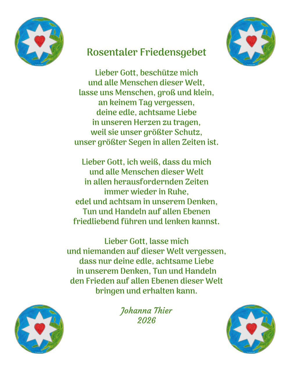 Rosentaler Friedensgebet von Johanna Thier