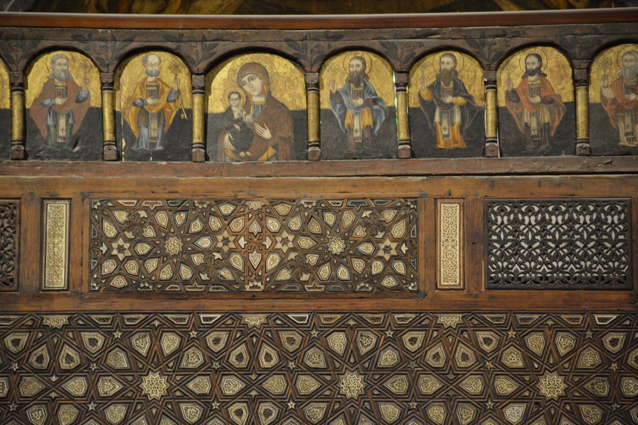Interior of Saint Mercurius Church Abu Sefein in Old Cairo, wooden iconostasis by Albert Mansour
