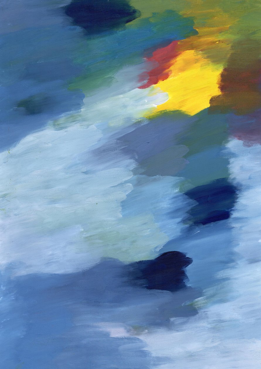 An expressive fusion of the three primary colors, blue, red, and yellow dancing in harmony by Albert Mansour