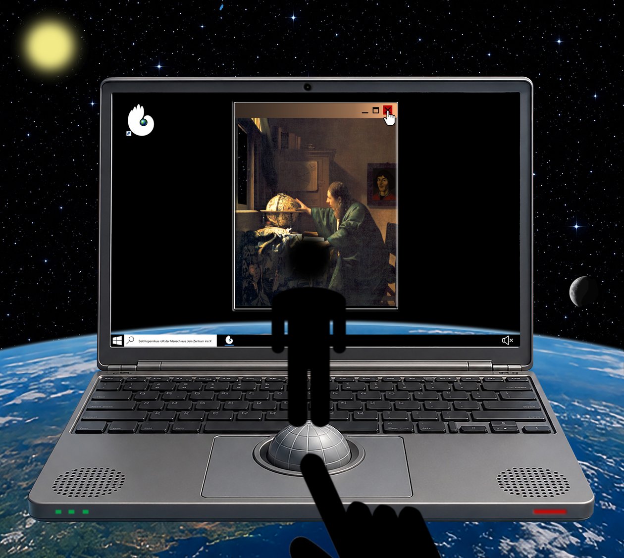 Since Copernicus, humanity rolls from the centre into X (from the Windows series) by Alexander Eibach