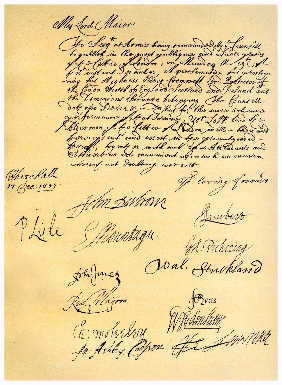 Letter to the Lord Mayor of London by 2nd Earl of Manchester Edward Montagu