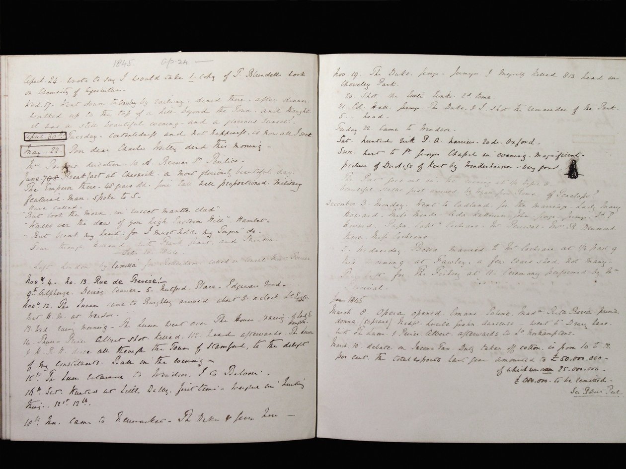 Extract from the Marquess of Granbys Diary, 24th April, 1845 by Charles Manners, 6th Duke of Rutland
