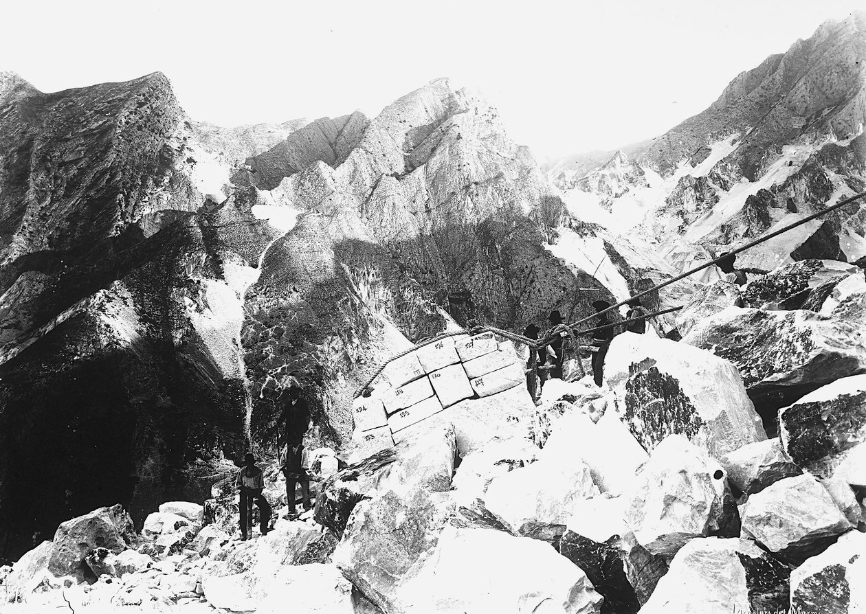 Some excavators in the Apuan Alps participate in the 