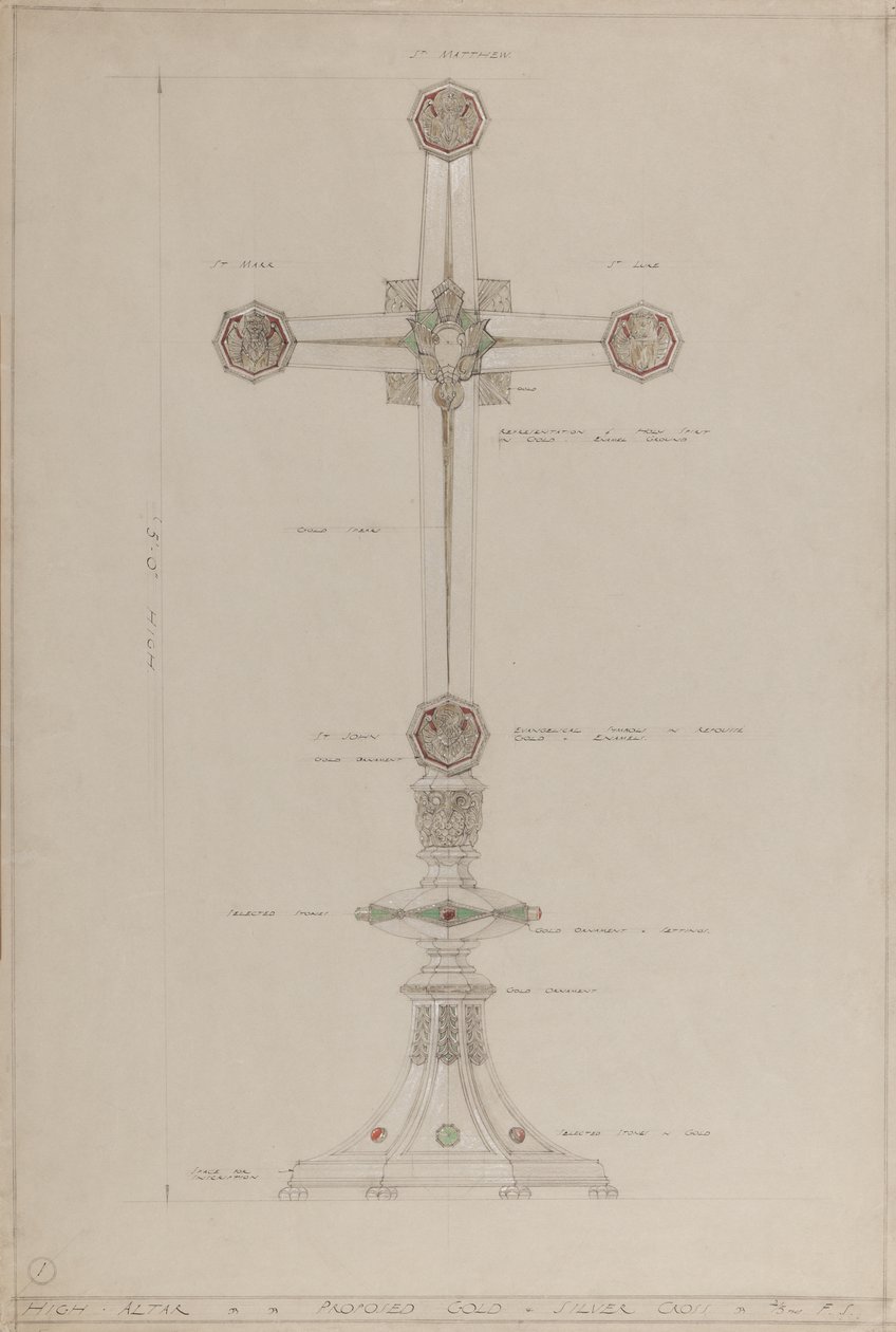 High Altar: proposed gold and silver cross, 5 ft high by A. Edward Jones and Co.