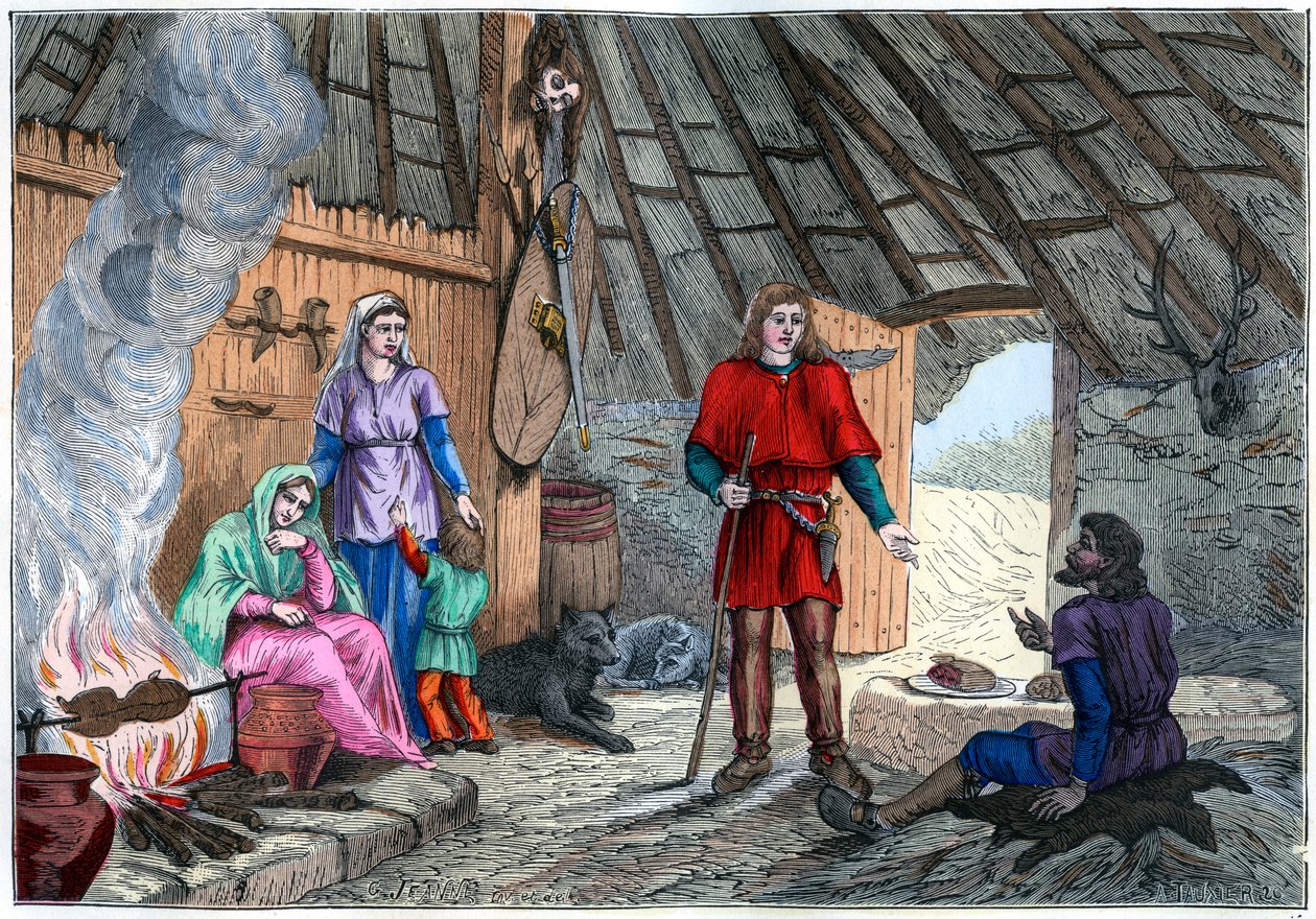 Interior of a Gaulish House by A Tauxier: Fine art print