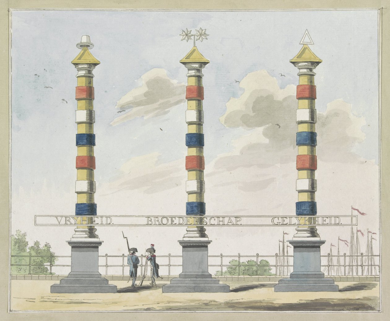 Liberty, Brotherhood, and Equality, Decoration on the Hogesluis, 1795. Ten Plates of the Decorations at the Alliance Festival in Amsterdam in 1795 by A. Verkerk