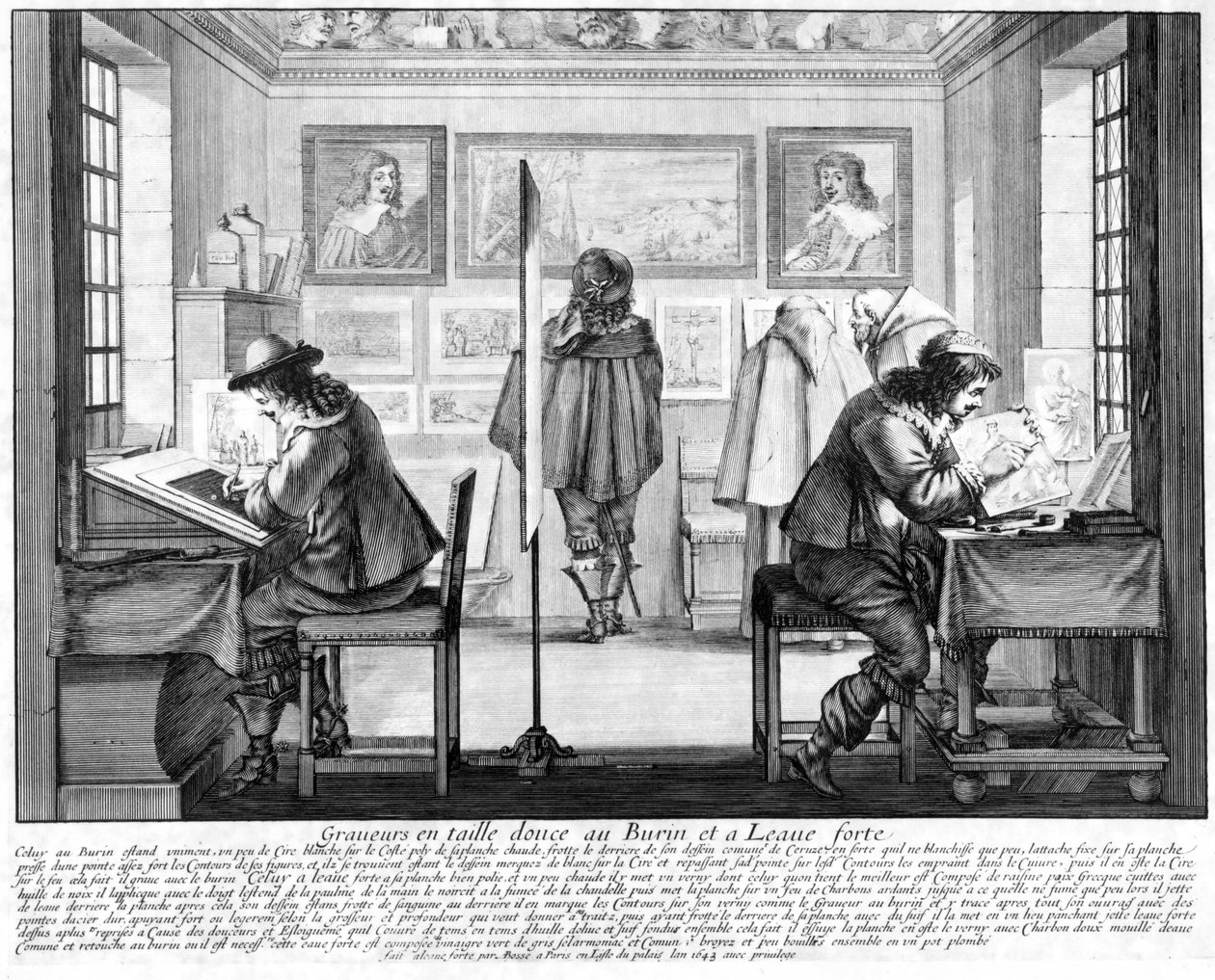 Plate Engravers Working with Gallery Behind, 1643 by Abraham Bosse