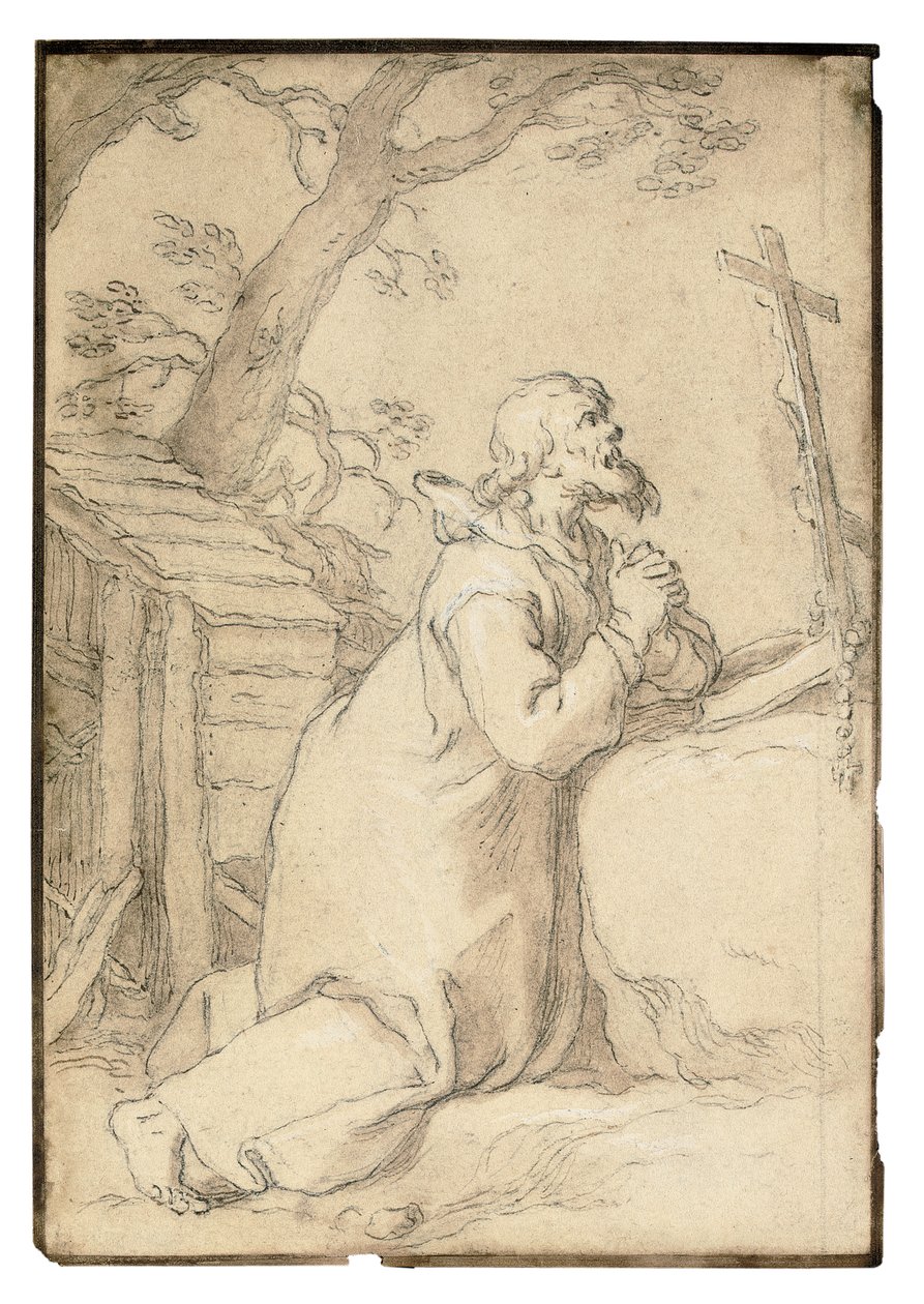 Saint Paul of Phermae Kneeling in Prayer Before a Crucifix by Abraham Bloemaert