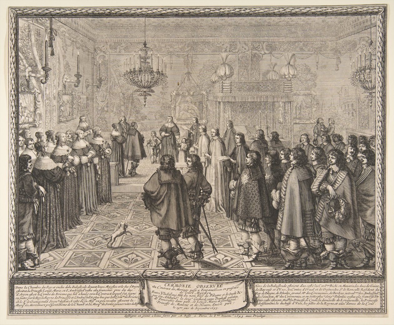 Ceremony of the Contract of Marriage between Władysław IV, King of Poland, and Marie Louise Gonzaga, Princess of Mantua, at Fontainebleau by Abraham Bosse