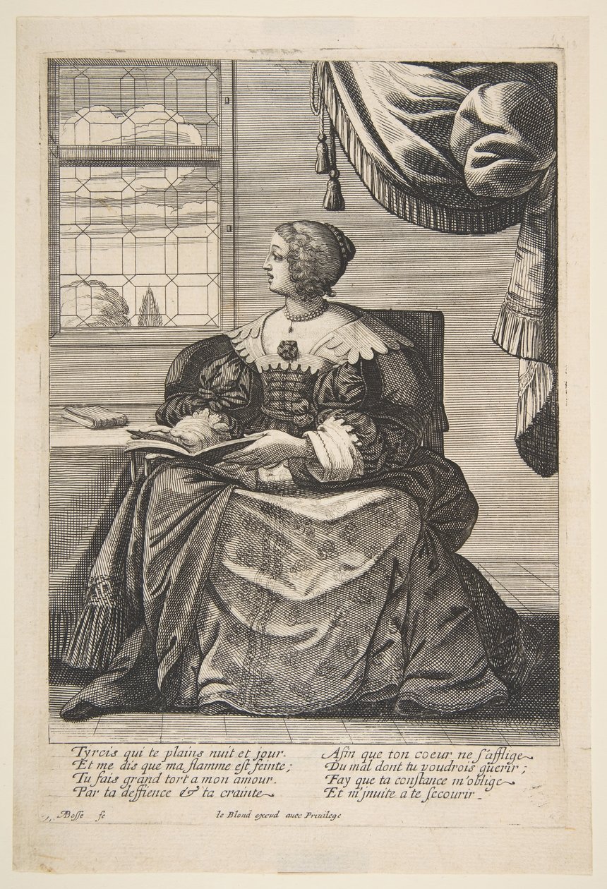 Seated Woman Holding a Book and Singing, mid to late 17th century by Abraham Bosse