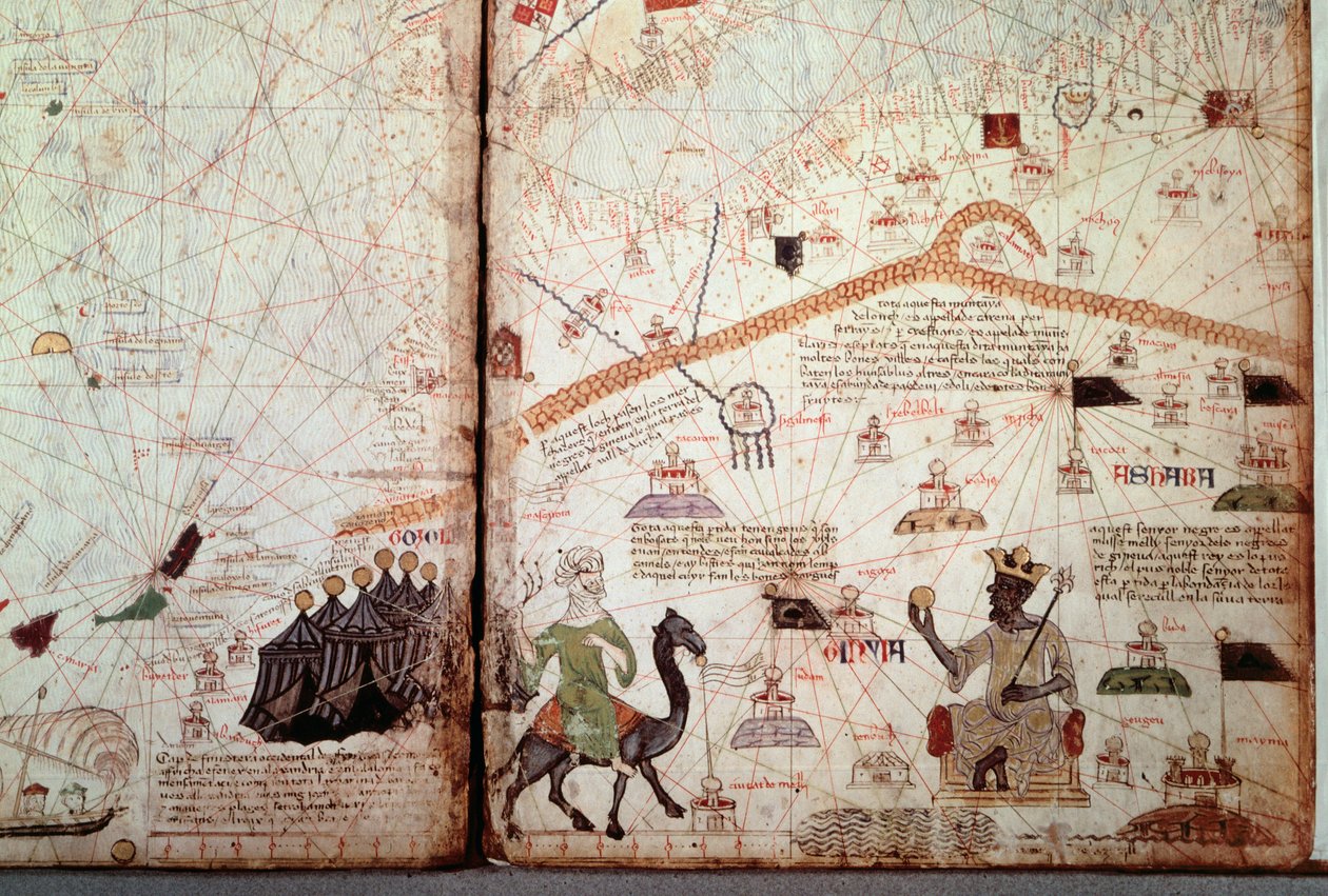 The Detroit of Gibraltar and North Africa, Detail of the Catalan Atlas by Abraham C by Abraham Cresques