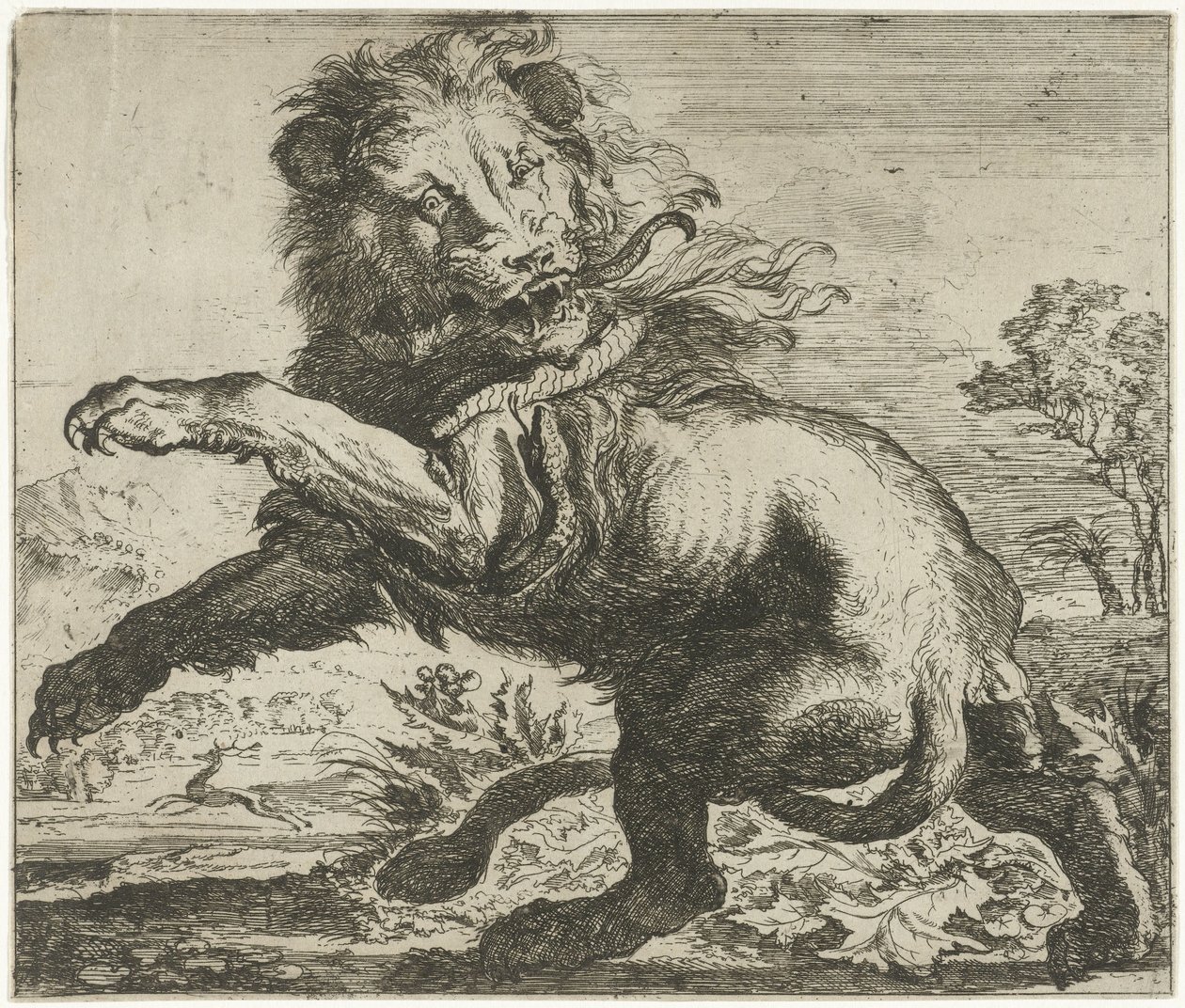 Lion and Snake Fighting by Abraham Danielsz. Hondius