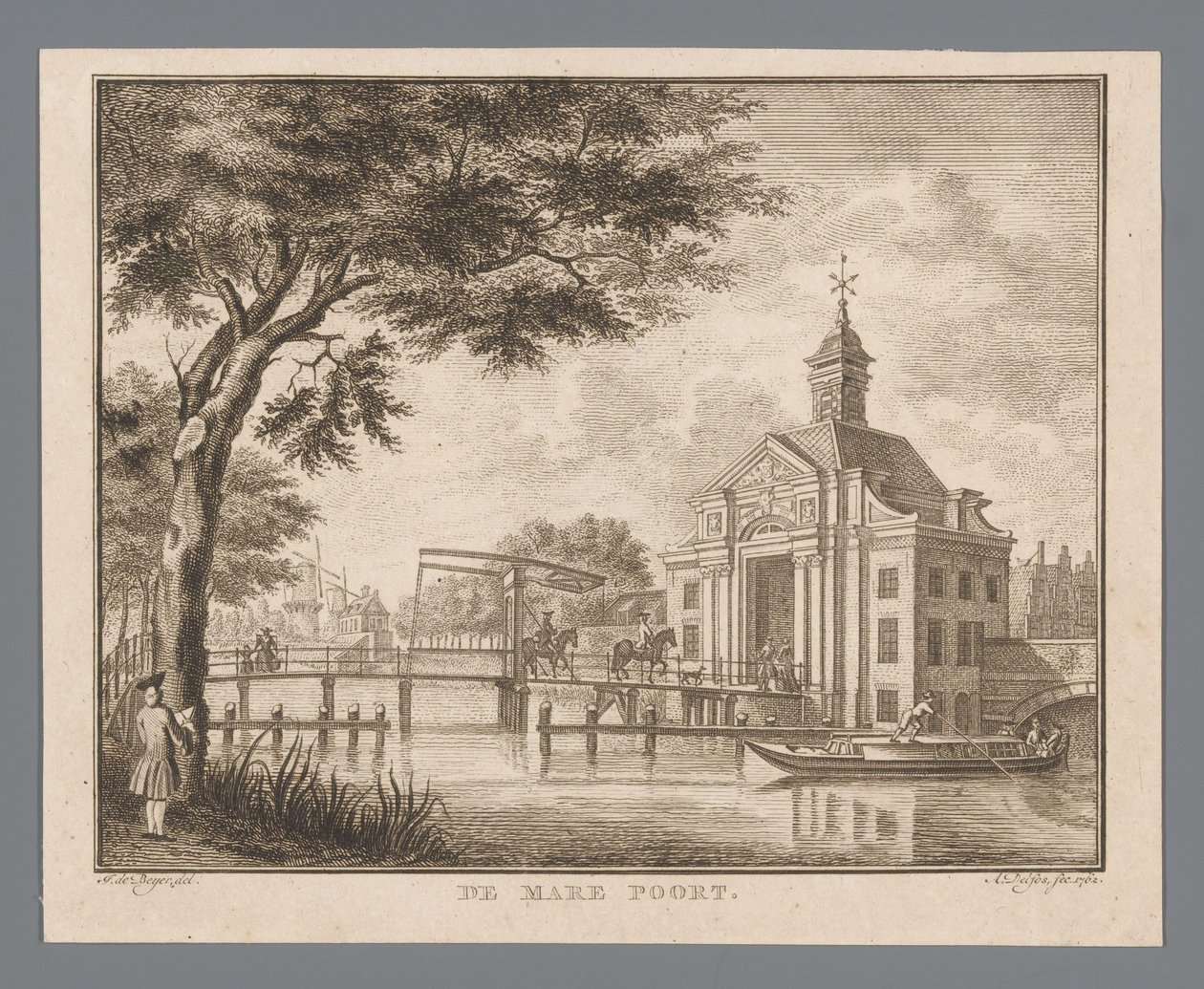 View of the Marepoort in Leiden (The Mare Poort) by Abraham Delfos