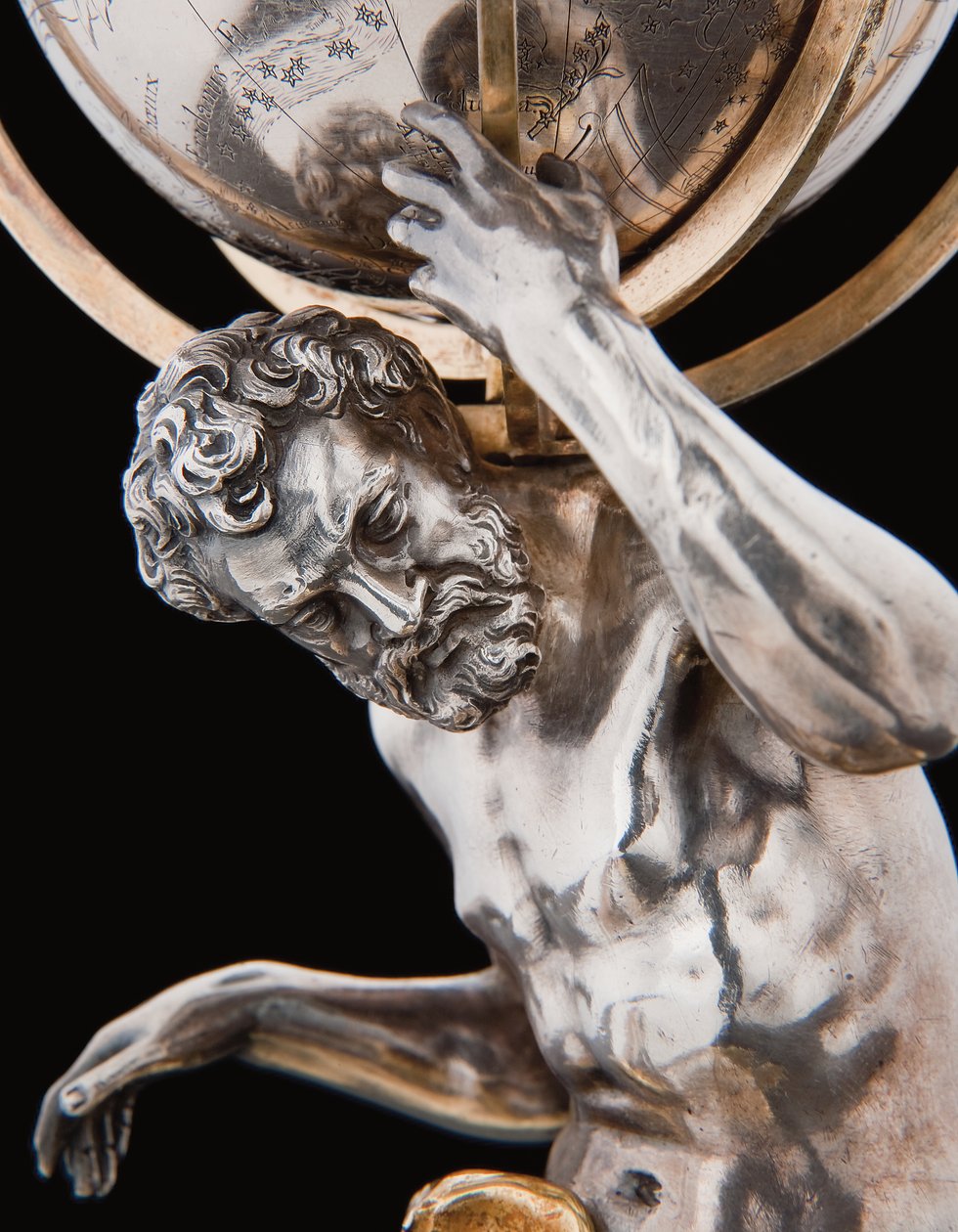 Two exceptional terrestrial and celestial globes, supported by Hercules and Atlas, Augsburg by Abraham Drentwett