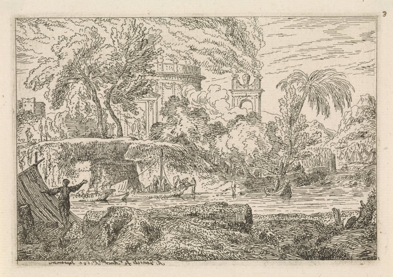 Arcadian Landscape with Triumphal Arch by Abraham Genoels