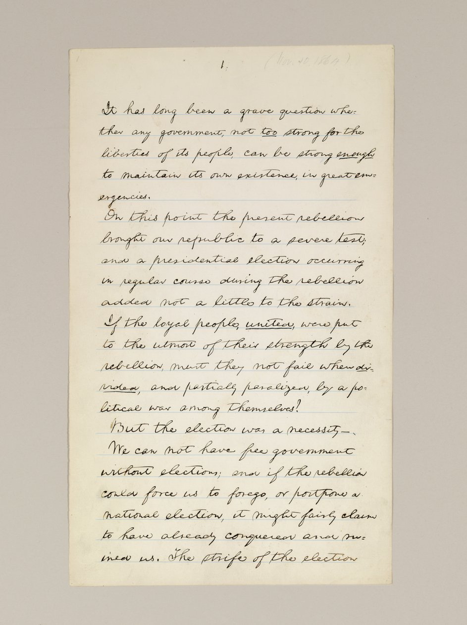 Autograph Manuscript of Lincoln's Election Victory Speech as President ...