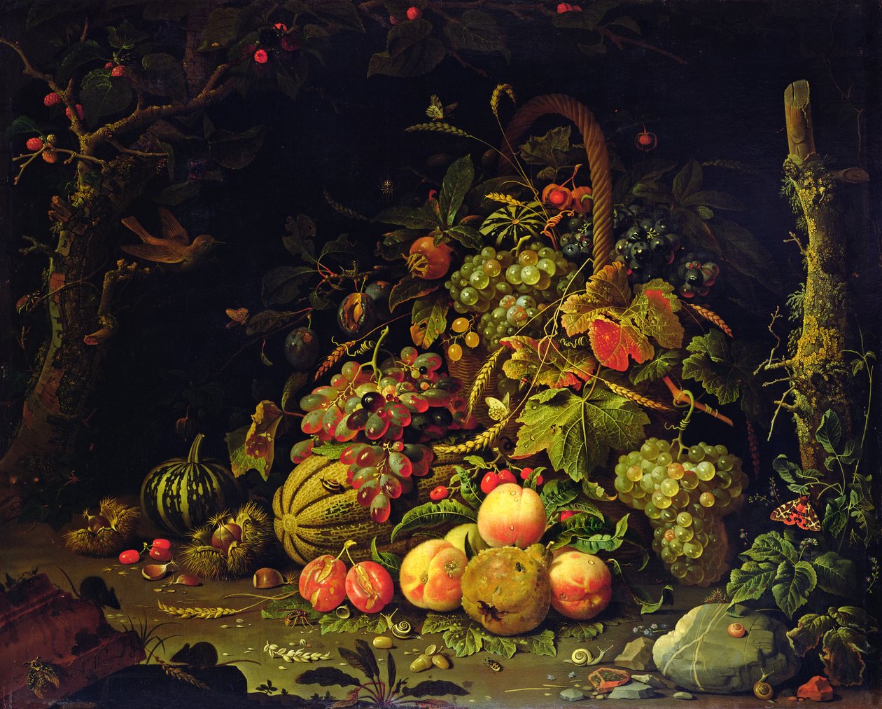 Fruit basket by Abraham Mignon