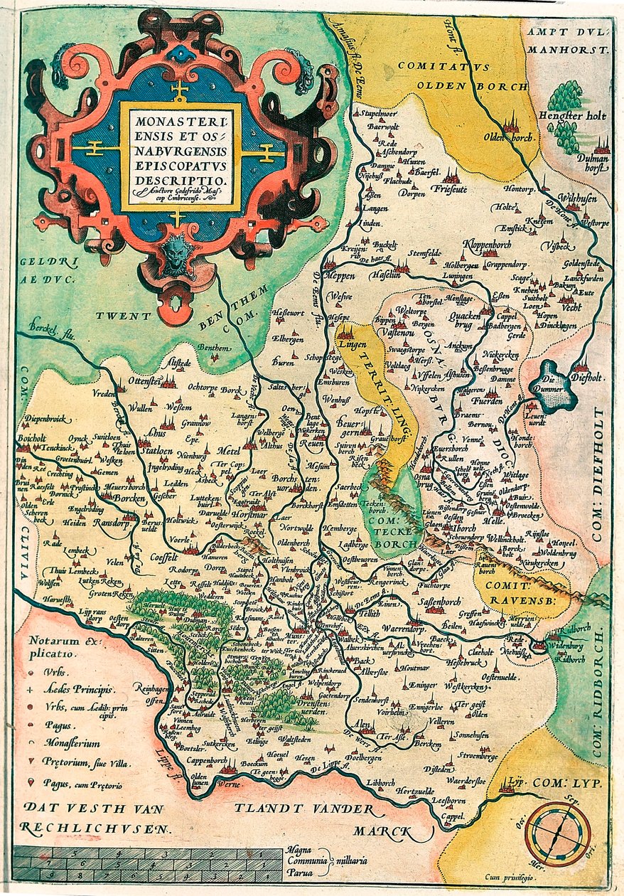 Franciae Orientalis: Monasteriensis Et Osnaburgensis Episcopatus Descriptio Geography Map of Franconia in Germany from 