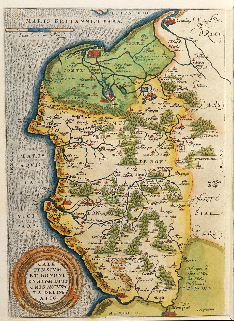 Map of Calais area, from Theatrum Orbis Terrarum by Abraham Ortelius