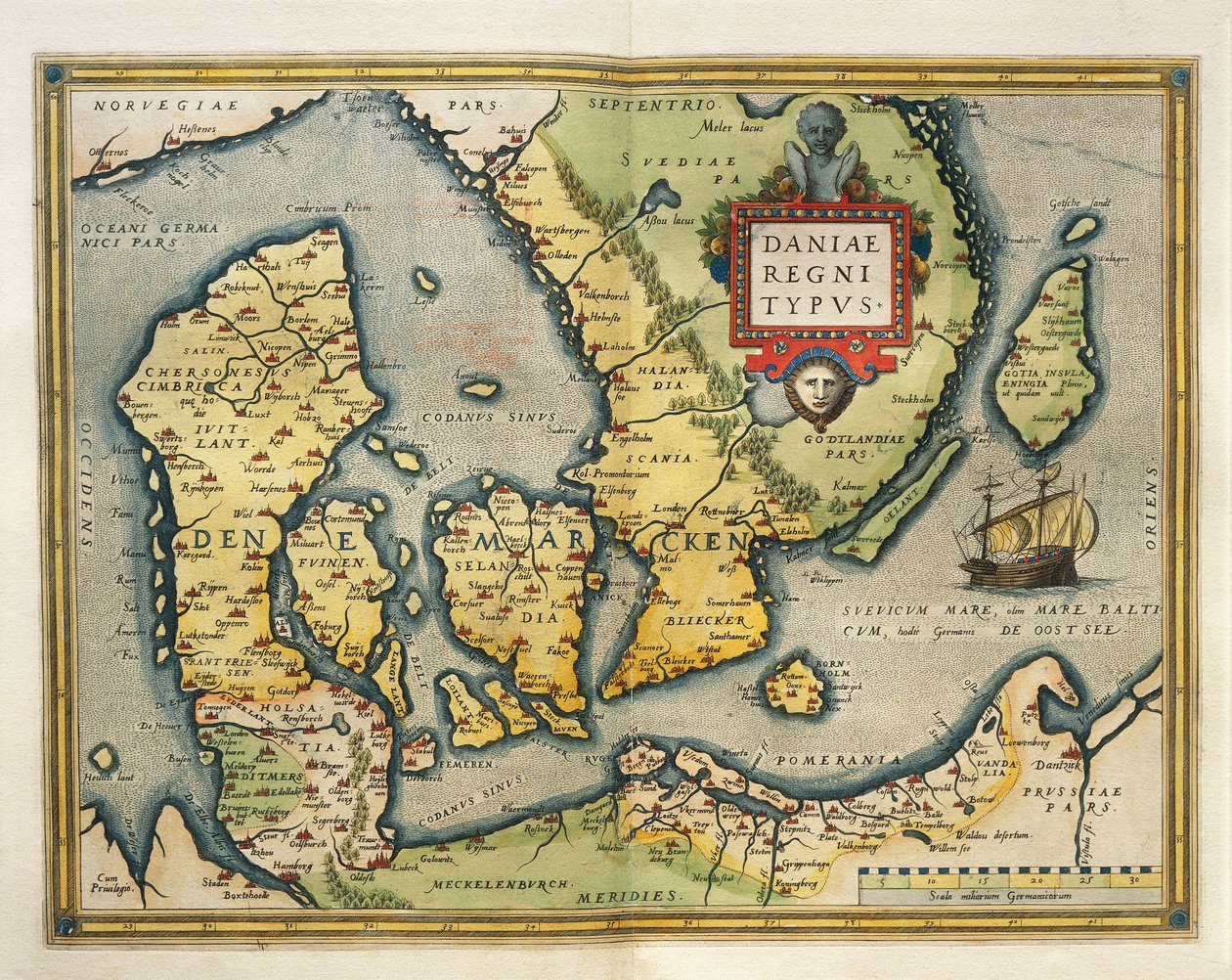 Map of Denmark, from Theatrum Orbis Terrarum by Abraham Ortelius