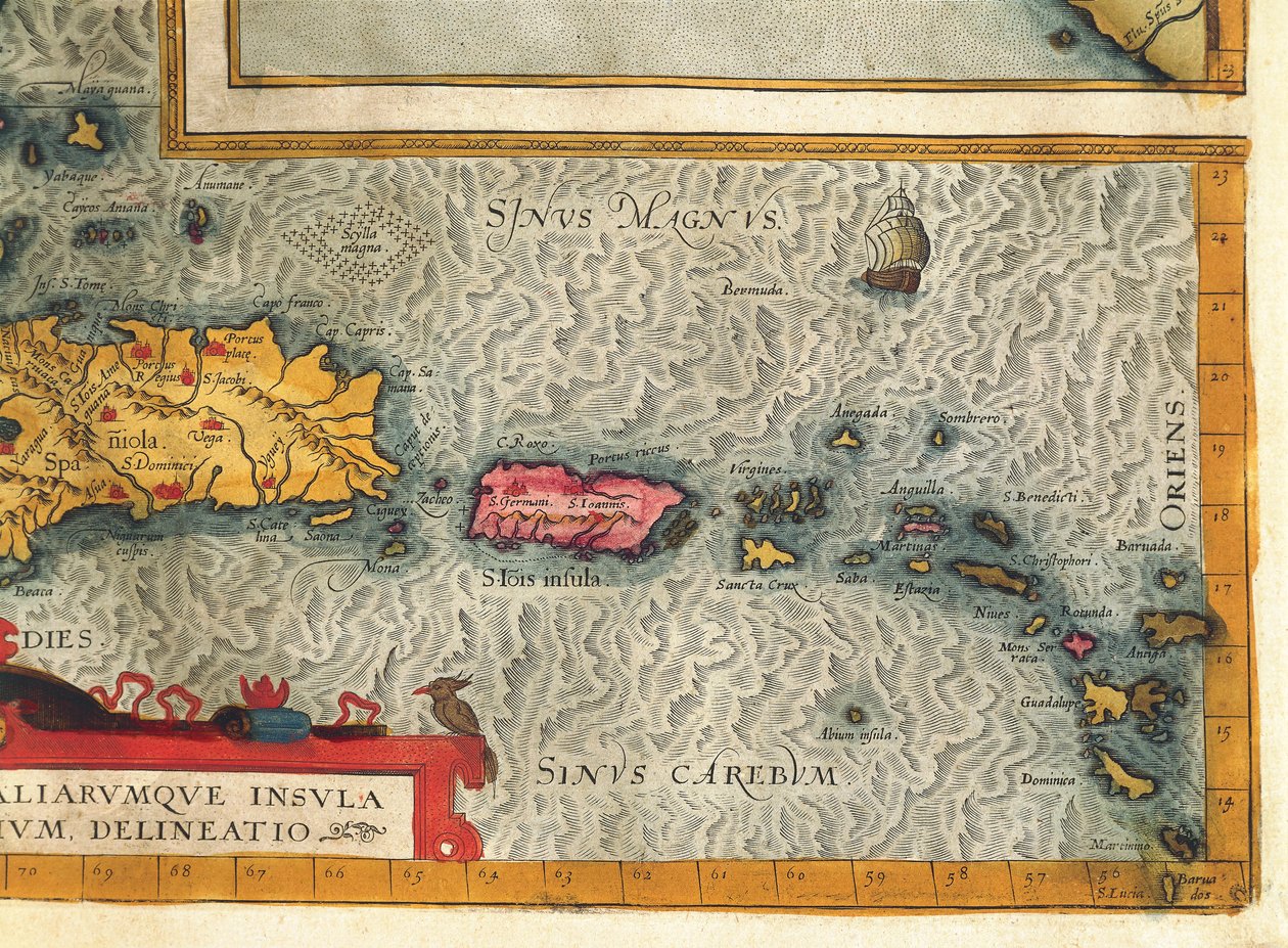 Map of Island of Hispaniola, Santo Domingo, Puerto Rico and Part of Antilles from Abraham Ortelius by Abraham Ortelius