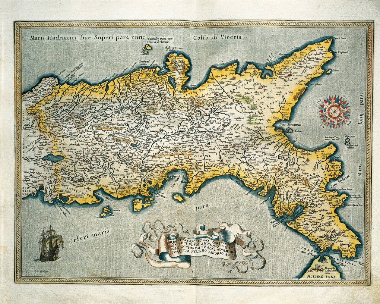 Map of the Kingdom of Naples, Italy, from Theatrum Orbis Terrarum by Abraham Ortelius