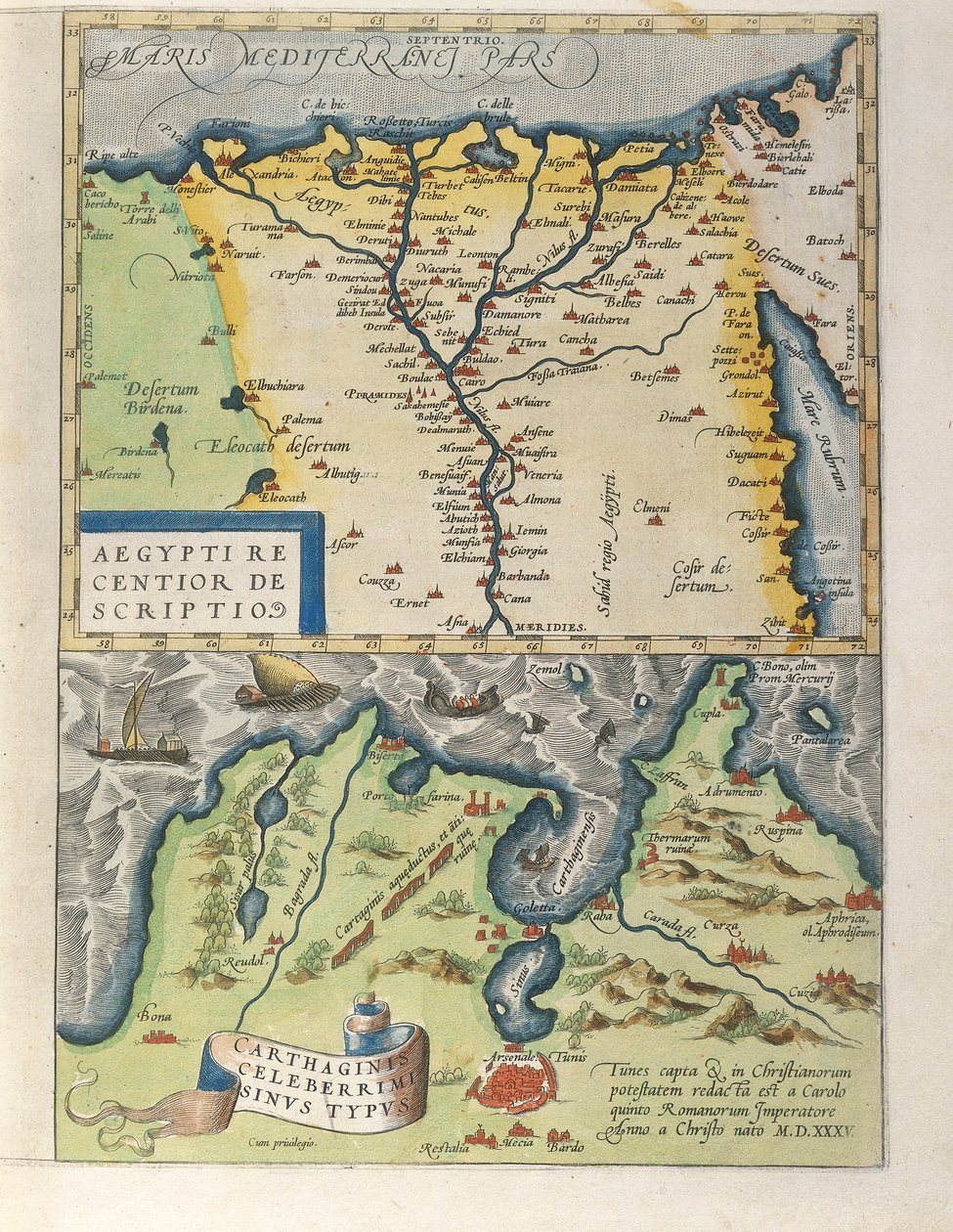 Map of the Nile Delta and Ancient City of Carthage, from Theatrum Orbis Terrarum by Abraham Ortelius