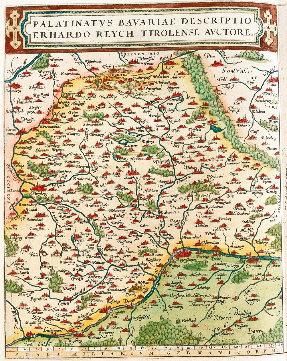 Geography map of the territory of Bavaria in Germany from 