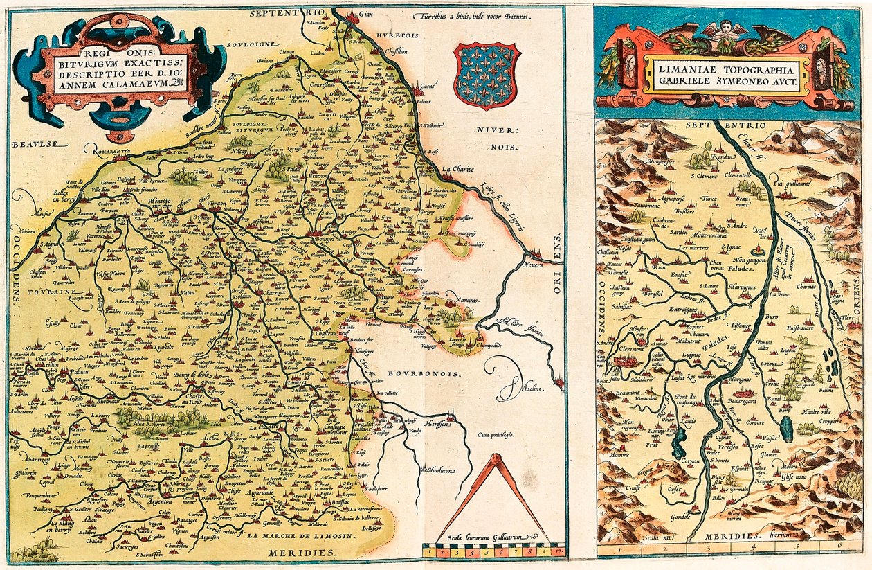 Geography Map of the Territory of Bourges and the Region of the Centre in Gaul (France) from 