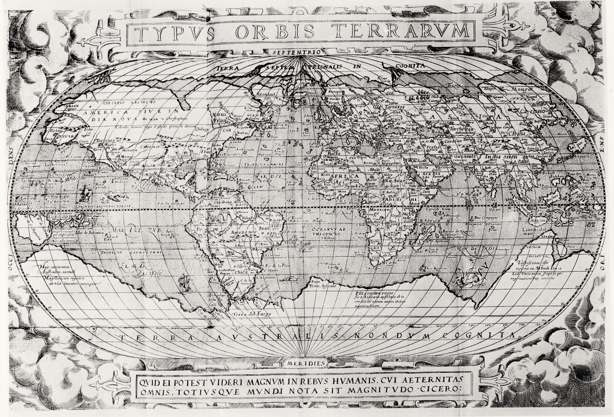 Typus Orbis Terrarum, World Map, 1577 by Abraham Ortelius