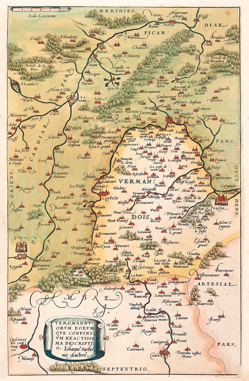 Veromanuorum Eorum que Confinium Accurssima Descript Geography Map of the Territory of Vermandois and Picardy in Gaul (France) from 