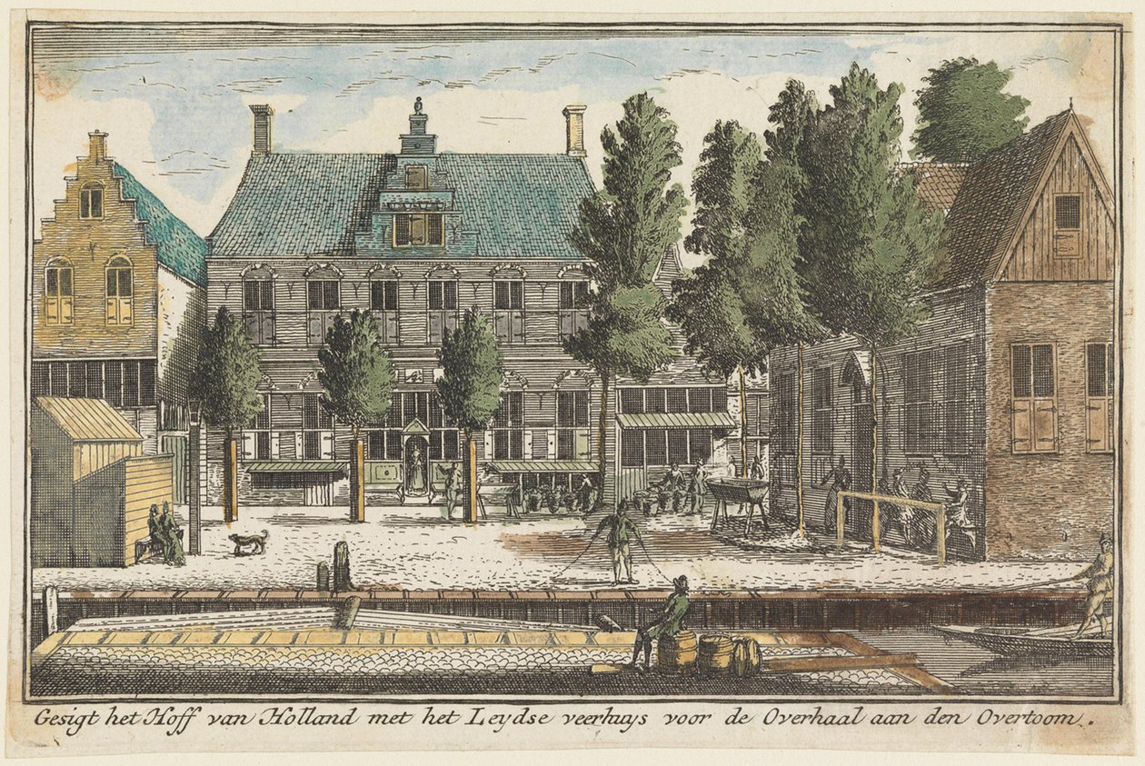 View of the Court of Holland with the Leiden ferry house before the crossing at the Overtoom by Abraham Rademaker