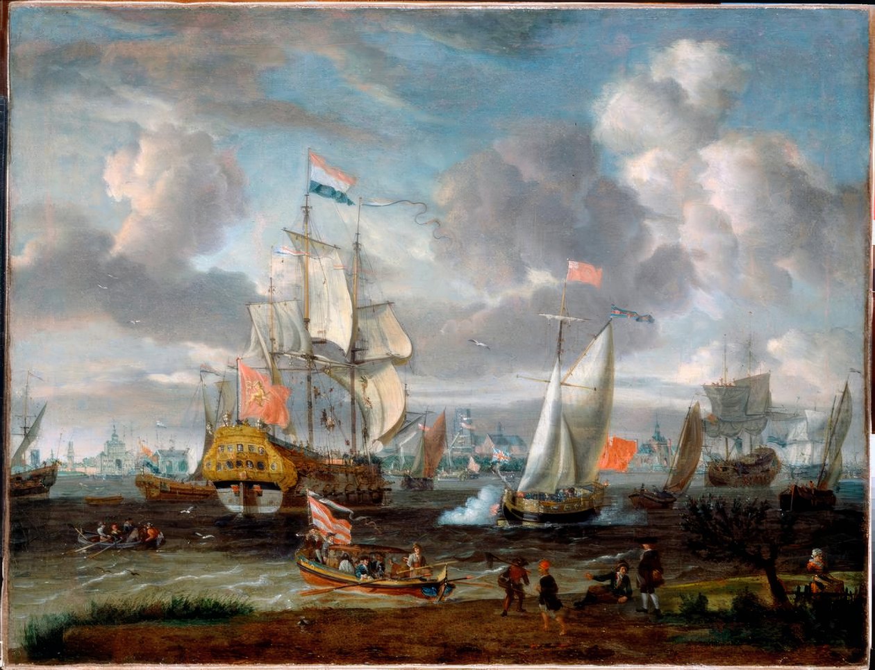 An English Yacht Saluting a Dutch Warship by Abraham Storck