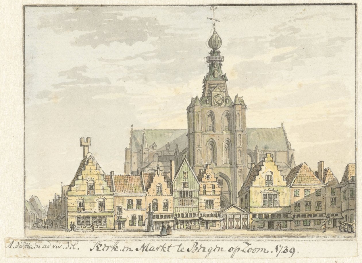 Church and Market in Bergen op Zoom by Abraham de Haen (II)