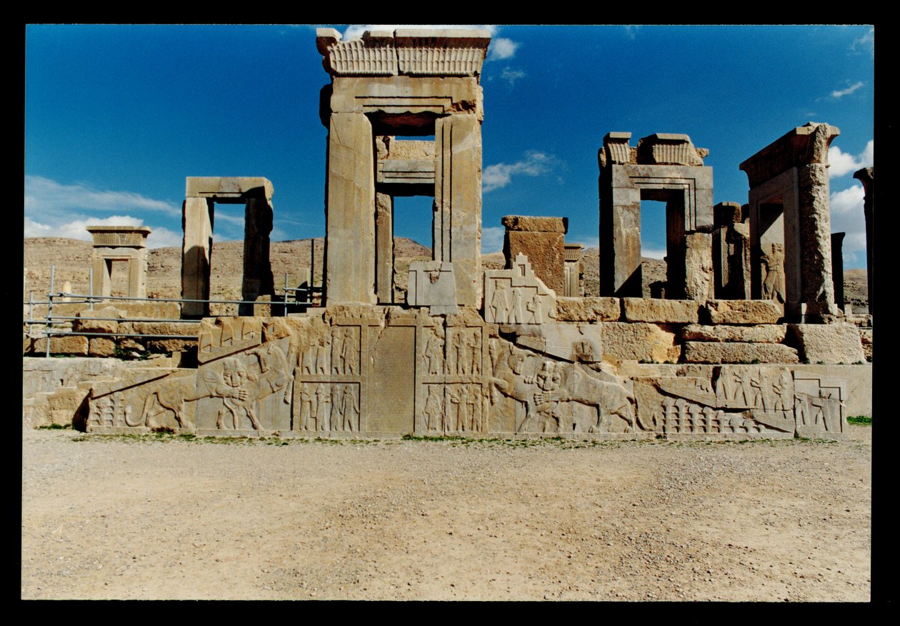 West facade of the Tachara (Darius private palace), built and the staircase added by Artaxerxes III by Achaemenid