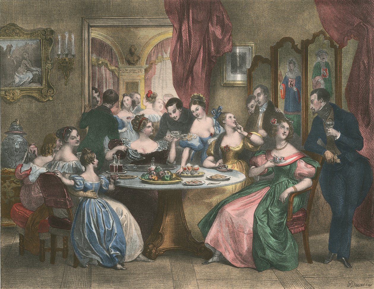 The Tea Party by Achille (after) Deveria