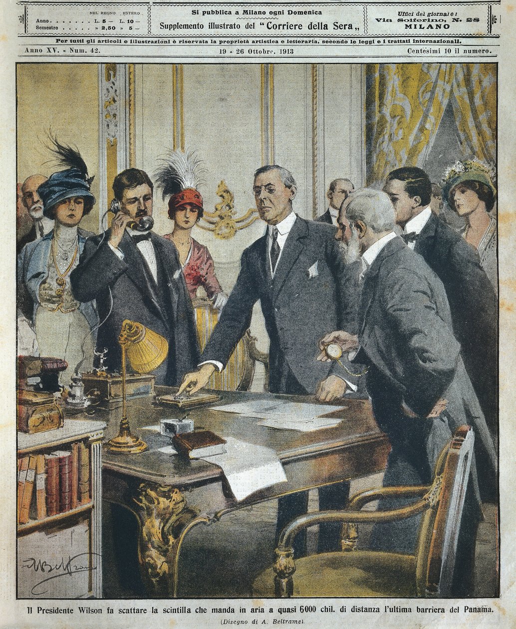 American President Woodrow Wilson Sets Off Detonation Telegraphically Which Demolished Last Barrier to Panama Canal by Achille Beltrame