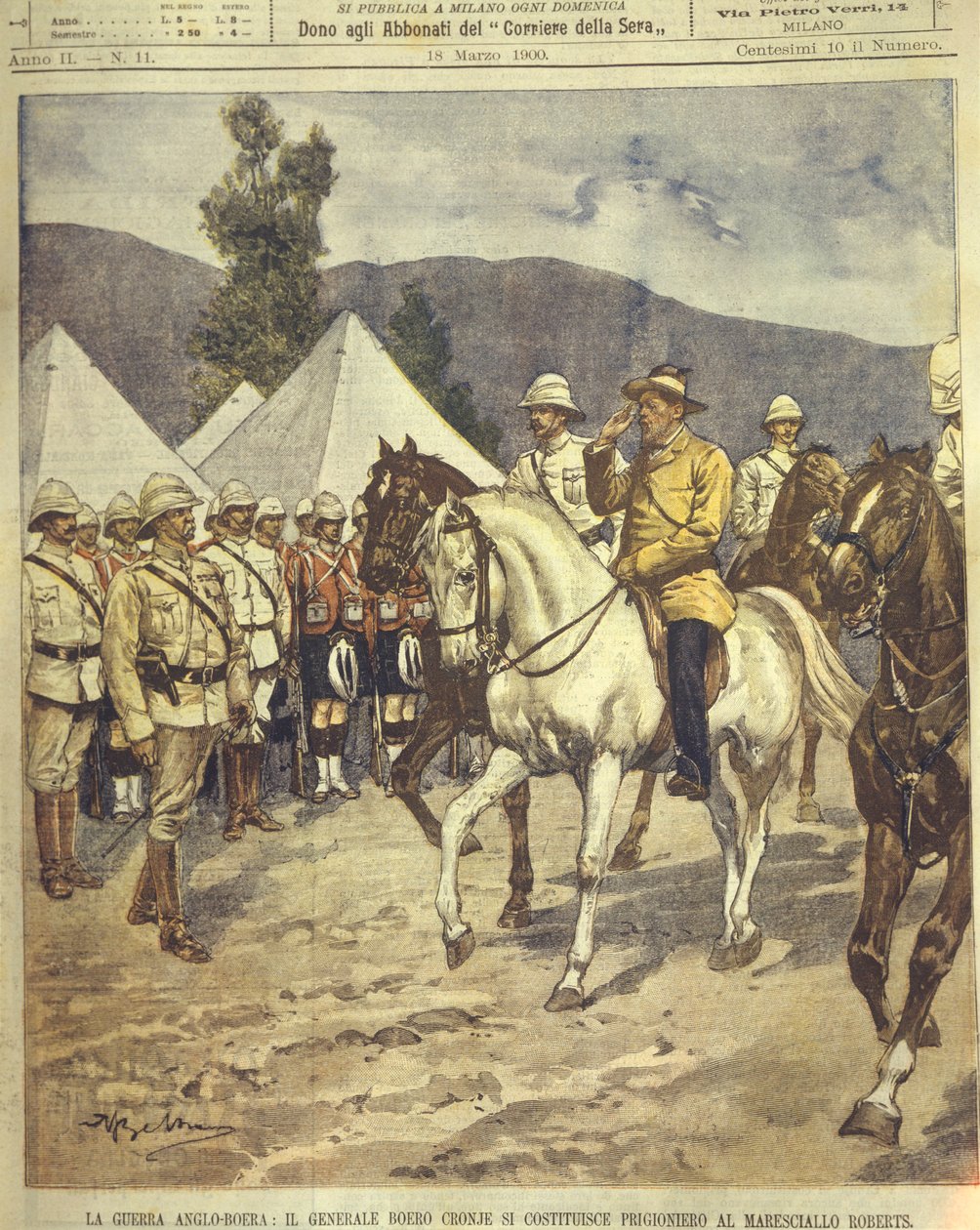 Cover Illustration of General Cronje Surrendering to Marshal Roberts during Anglo-Zulu and Anglo-Boer Wars of 1850-1902 by Achille Beltrame