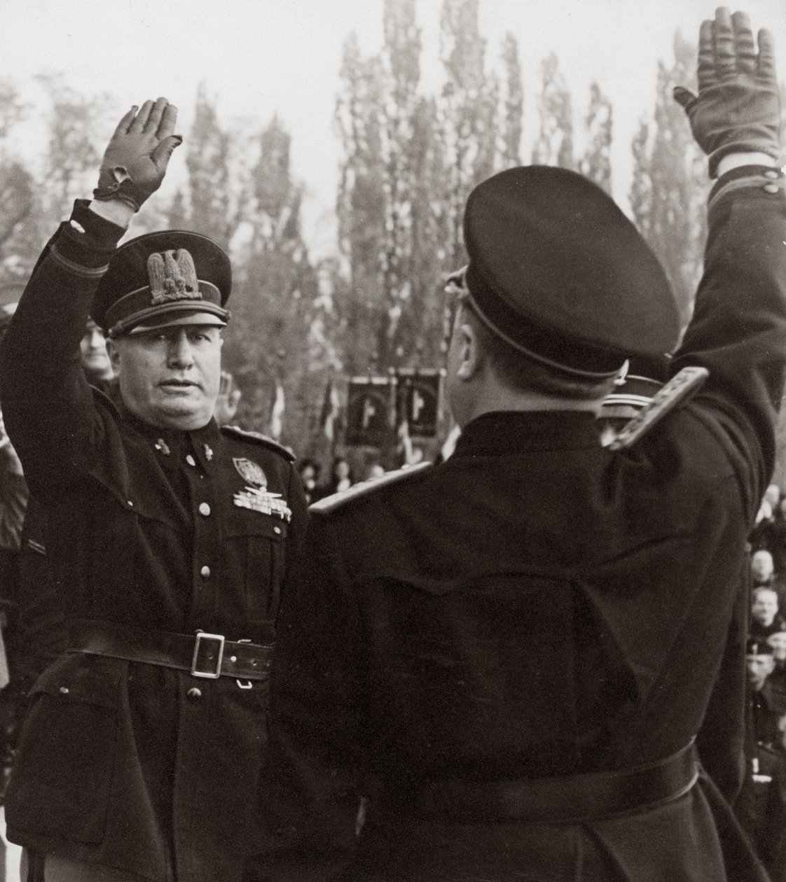 Benito Mussolini Honors a Fascist Official with a Salute by Achille Villani