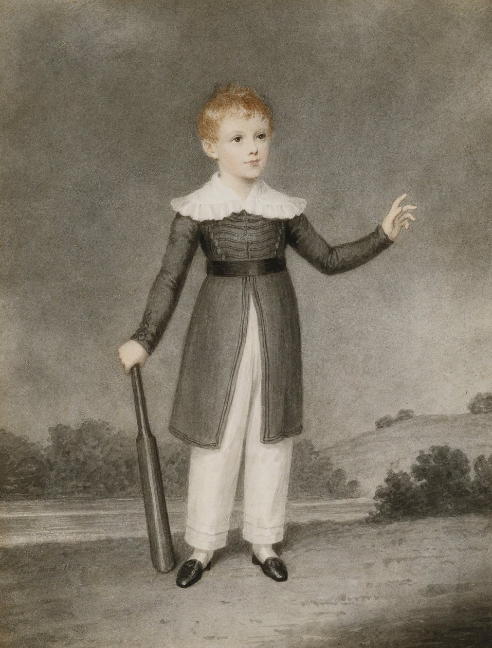 Portrait of Edward Currie Holding a Cricket Bat by Adam Buck