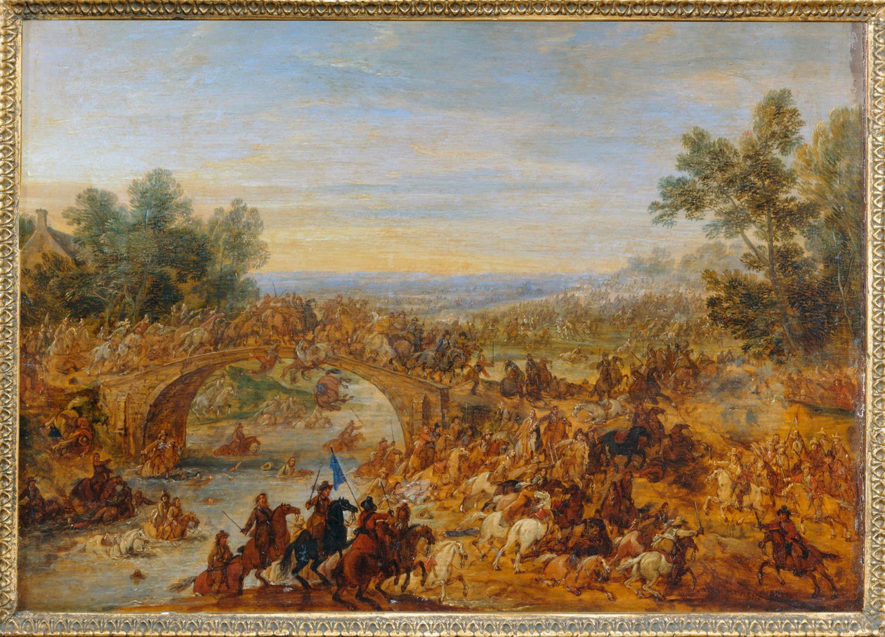 Cavalry Combat at the Crossing of a Bridge by Adam Frans van der (circle of) Meulen