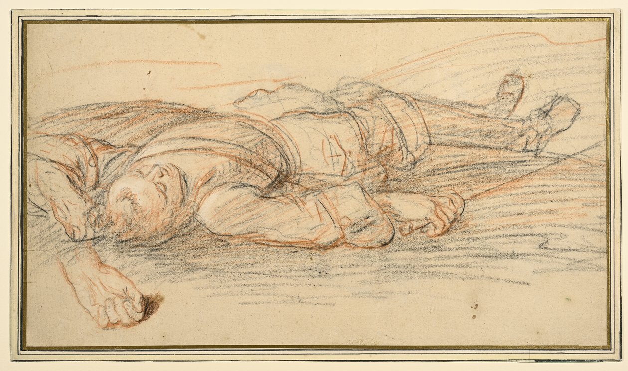 Study for a Warrior Lying on the Battlefield, and an Additional Study of the Left Hand by Adam Frans van der Meulen